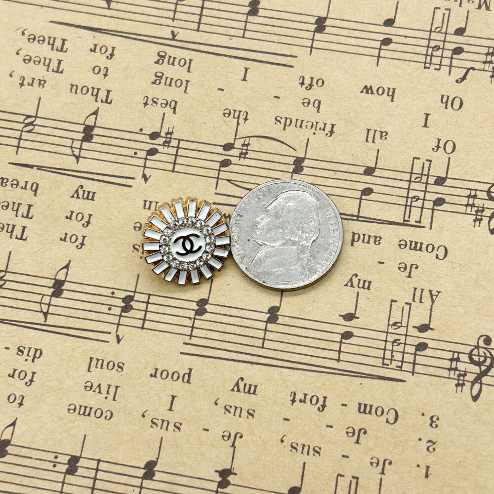 Designer White Enamel Sunburst Rhinestone Buttons - Image 3